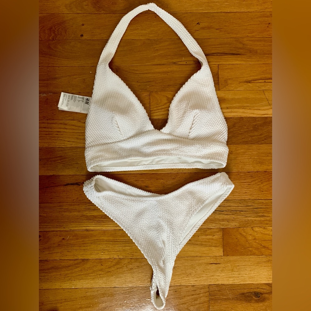 H&M White Textured Bikini Set